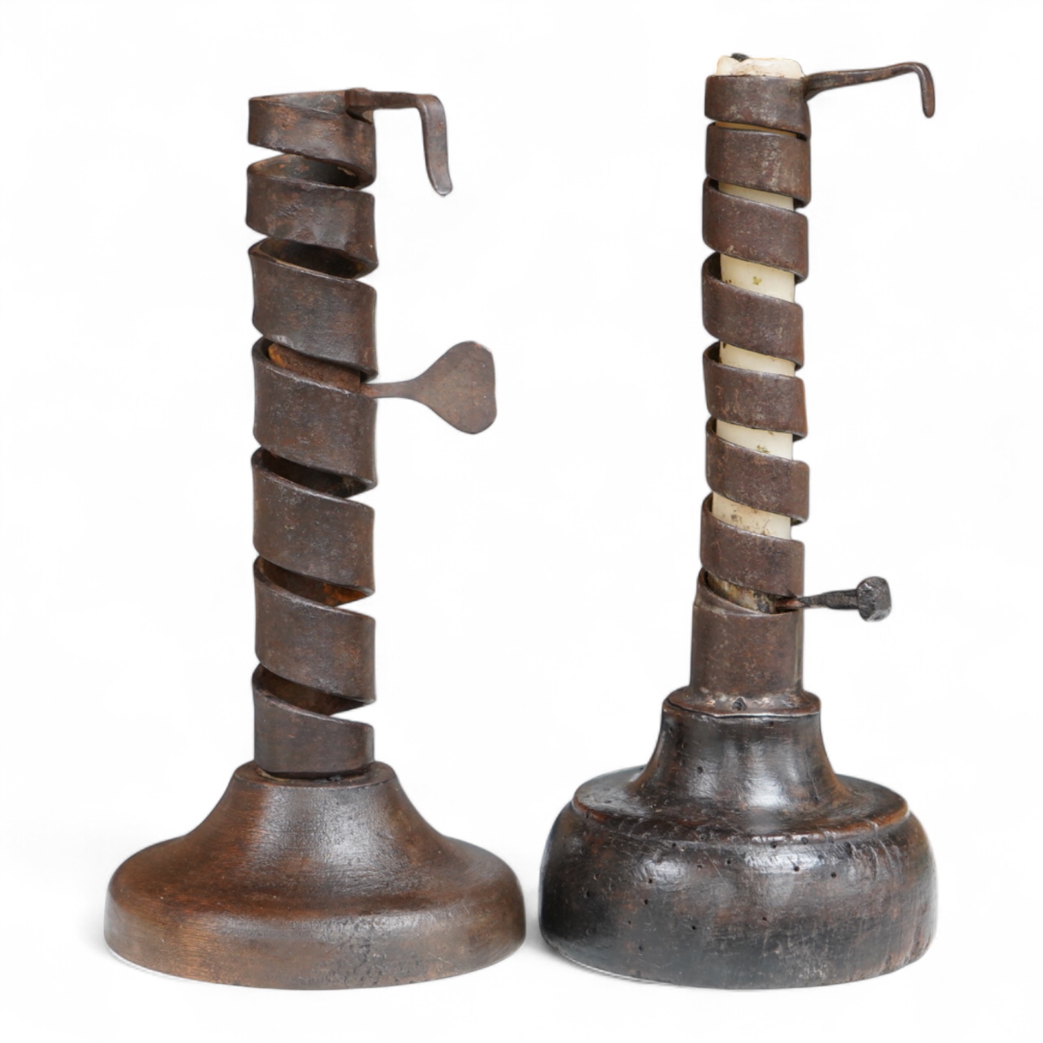 Two 18th/19th century rat de cave candlesticks, 21cm high